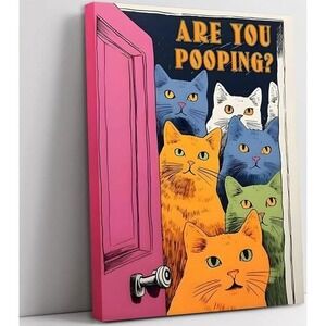 Funny Cat Art Print Are You Pooping Bathroom Decor‎ 16x24"